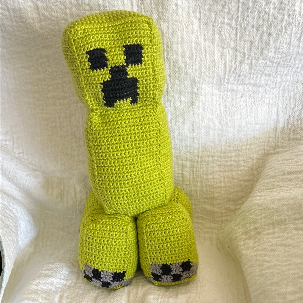 Hand-Crocheted Neon Green Creeper Plush